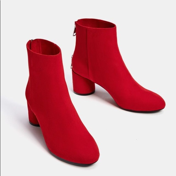 red faux suede boots
